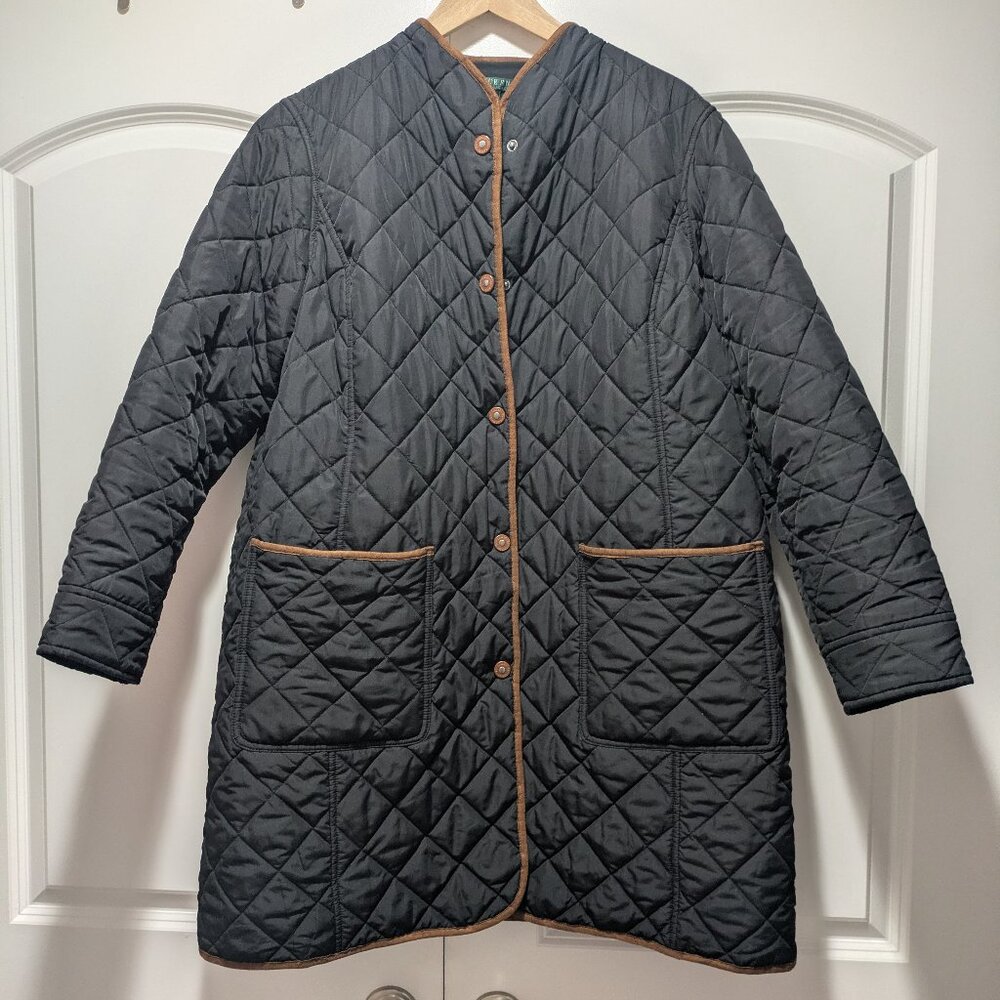 Lauren Ralph Lauren Women's Black Quilted Long Jacket Winter Fall Sz 1X